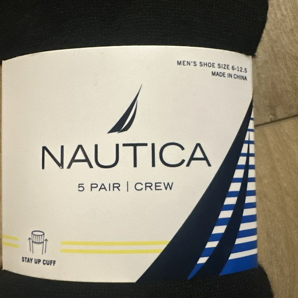 Nautica 5-Pair Men's Casual/Dress Crew Socks Black 6-12.5 Stretch‎ NEW